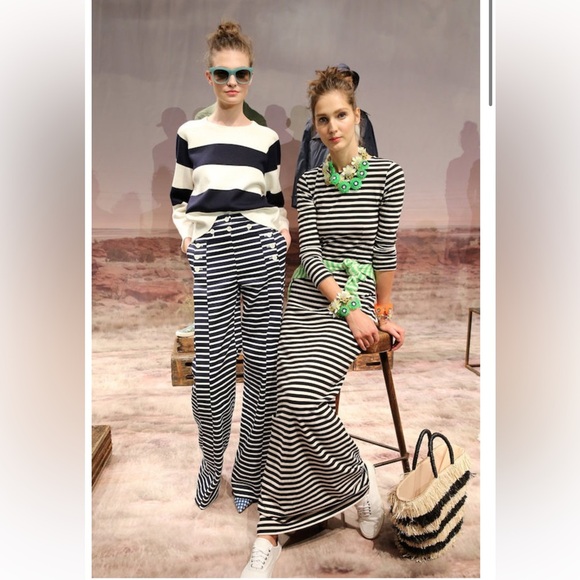 J.Crew Collection Maxi Dress Striped Navy White Long Sleeve Knit Cotton 4 - Picture 5 of 15
